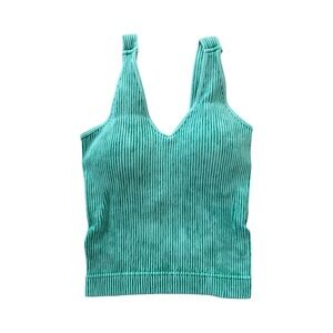 Zenana Outfitters Seafoam Green Washed Cropped Brami With Removable Pads